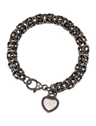 Pre-owned Judith Ripka Cubic Zirconia Heart Charm Bracelet, 7.25" In Multi