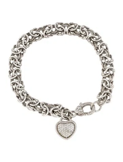 Pre-owned Judith Ripka Cubic Zirconia Heart Charm Bracelet, 7.5" In Multi