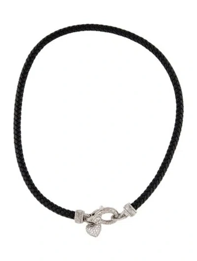 Pre-owned Judith Ripka Cubic Zirconia Heart Charm Cord Necklace, 16" In Black