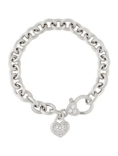 Pre-owned Judith Ripka Cubic Zirconia Heart Charm Link Bracelet, 6.75" In Multicolor