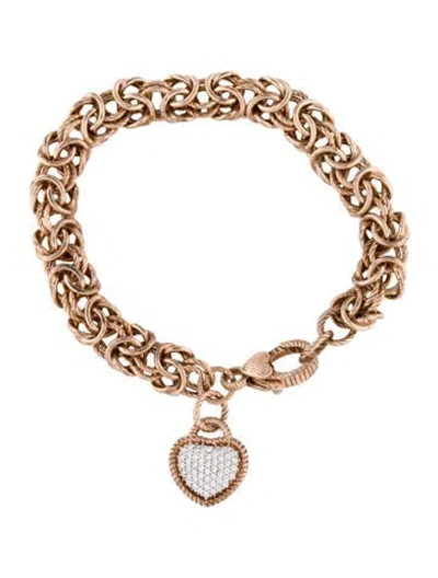 Pre-owned Judith Ripka Cubic Zirconia Heart Charm Link Bracelet, 6.75" In Transparent