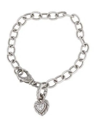 Pre-owned Judith Ripka Cubic Zirconia Heart Charm Link Bracelet, 7" In Multi