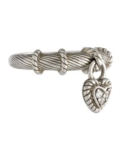 Pre-owned Judith Ripka Cubic Zirconia Heart Charm Ring In Transparent