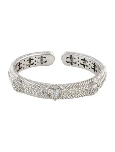 Pre-owned Judith Ripka Cubic Zirconia Heart Cuff Bracelet, 7" In Transparent
