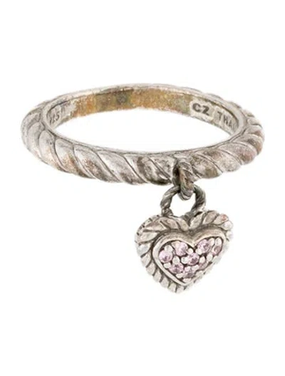 Pre-owned Judith Ripka Cubic Zirconia Heart Dangle Band Ring In Pink
