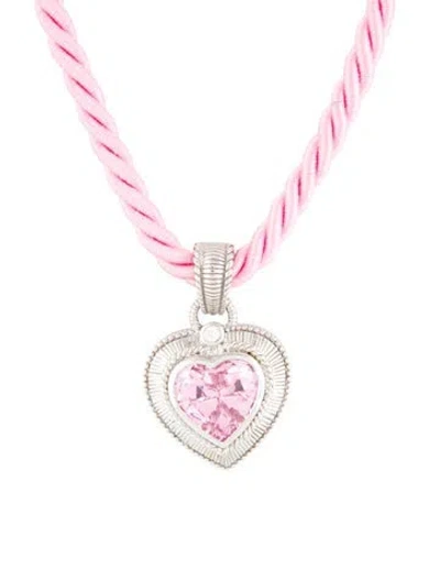 Pre-owned Judith Ripka Cubic Zirconia Heart Enhancer Cord Pendant Necklace, 18.5" In Pink
