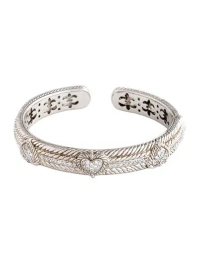 Pre-owned Judith Ripka Cubic Zirconia Hearts Hinged Cuff Bracelet, 7" In Multi