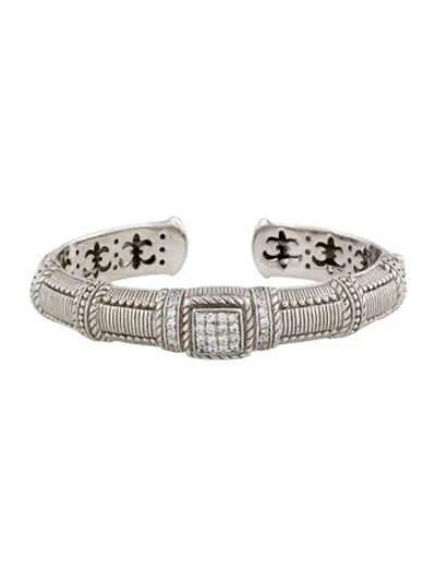 Pre-owned Judith Ripka Cubic Zirconia Hinged Cuff Bracelet, 7" In Multi