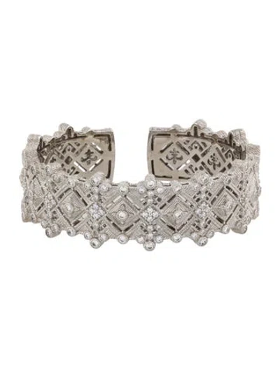 Pre-owned Judith Ripka Cubic Zirconia Hinged Cuff Bracelet, 7.25" In Multi