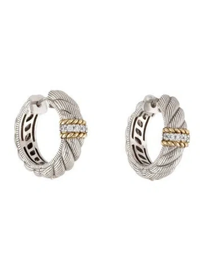 Pre-owned Judith Ripka Cubic Zirconia Hoop Earrings In Clear
