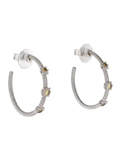Pre-owned Judith Ripka Cubic Zirconia Hoop Earrings In Multicolor
