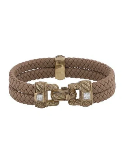 Pre-owned Judith Ripka Cubic Zirconia Leather Bracelet, 6.75" In Multicolor