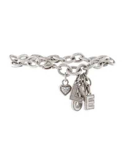Pre-owned Judith Ripka Cubic Zirconia 'love' Charm Bracelet, 6.75" In Multi
