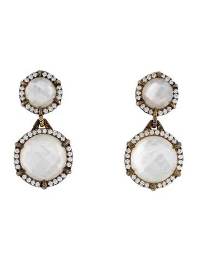 Pre-owned Judith Ripka Cubic Zirconia, Mother Of Pearl & Quartz Doublet Drop Earrings In Multicolor