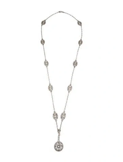 Pre-owned Judith Ripka Cubic Zirconia Ornate Station Pendant Necklace, 34" In Clear