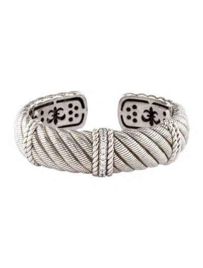Pre-owned Judith Ripka Cubic Zirconia Pia Hinged Cuff Bracelet, 6.25" In Transparent