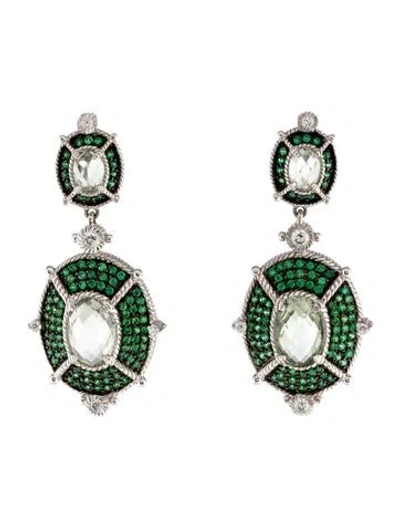 Pre-owned Judith Ripka Cubic Zirconia, Quartz & 1.50ctw Tsavorite Drop Earrings In Clear