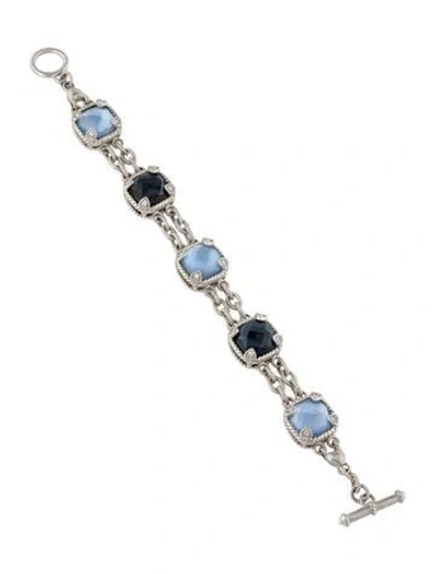 Pre-owned Judith Ripka Cubic Zirconia, Quartz & Mother Of Pearl Doublet, And Quartz & Hematine Doublet Toggle Bracelet, 7.2 In Multi