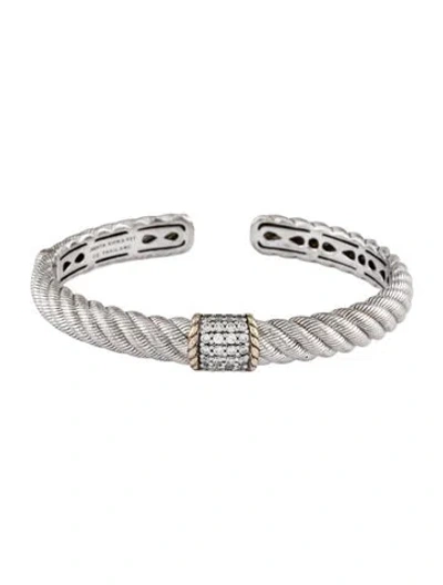 Pre-owned Judith Ripka Cubic Zirconia Station Hinged Cuff Bracelet, 7" In Multi