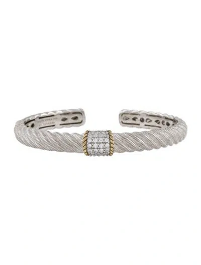 Pre-owned Judith Ripka Cubic Zirconia Station Hinged Cuff Bracelet, 7" In Multi