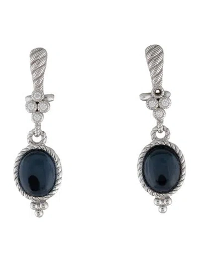Pre-owned Judith Ripka Cubic Zirconia, Synthetic Quartz, Hematine Doublet Drop Earrings In Multicolor