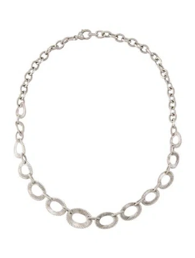 Pre-owned Judith Ripka Cubic Zirconia Textured Chain Link Necklace, 20" In Multi