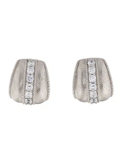Pre-owned Judith Ripka Cubic Zirconia Textured Earclip Earrings In Multicolor