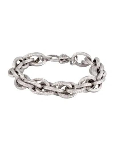 Pre-owned Judith Ripka Cubic Zirconia Textured Spiral Chain Link Bracelet, 6.75" In Clear