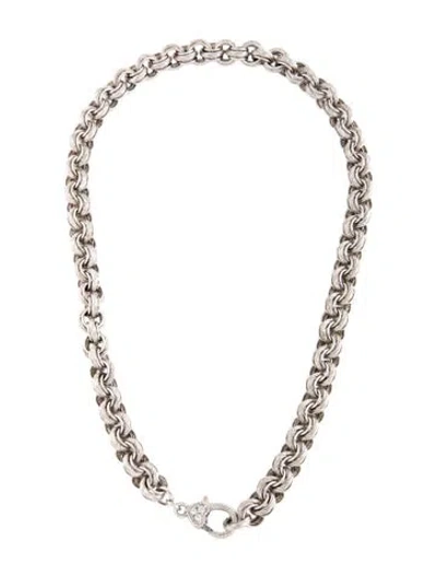 Pre-owned Judith Ripka Cubic Zirconia Textured Triple Rolo Link Necklace, 20" In Multicolor