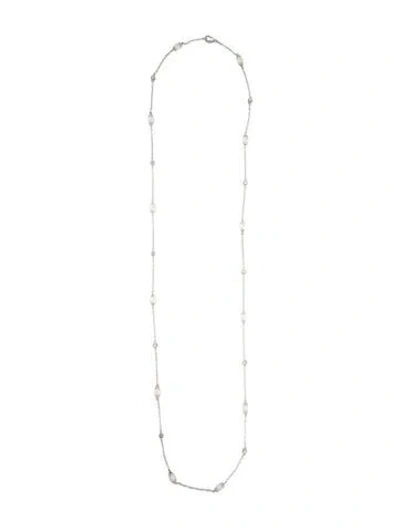 Pre-owned Judith Ripka Cultured Pearl & Cubic Zirconia Long Station Necklace, 54" In Multi