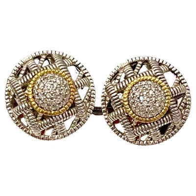 Pre-owned Judith Ripka Cz Sterling Silver Pierced Earrings , Round Earrings , 12 Gm In Multi