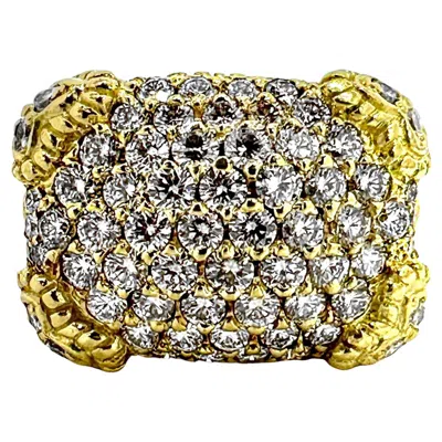 Pre-owned Judith Ripka Dazzling  18k Yellow Gold And Pave Set Diamond Cocktail Ring
