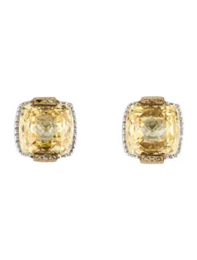Pre-owned Judith Ripka Diamond & Cubic Zirconia Canary Earclips In Multi