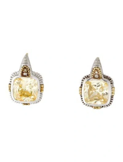 Pre-owned Judith Ripka Diamond & Cubic Zirconia Drop Earrings In Multicolor