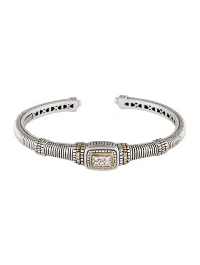 Pre-owned Judith Ripka Diamond & Quartz Cuff Bracelet, 6.5" In Multicolor