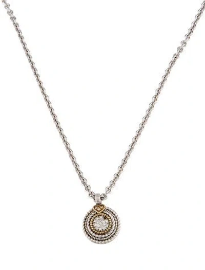 Pre-owned Judith Ripka Diamond Circle Pendant, 17" In Multi
