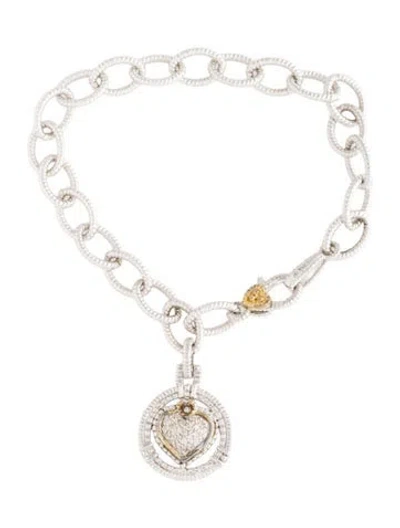 Pre-owned Judith Ripka Diamond Heart Charm Bracelet, 7" In Multicolor