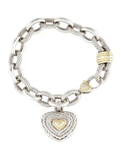 Pre-owned Judith Ripka Diamond Heart Charm Bracelet, 7.5" In Multi