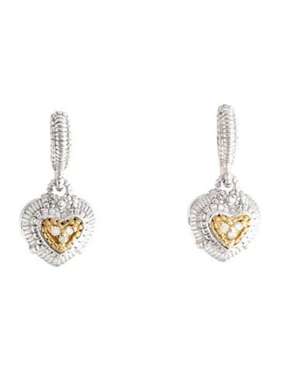 Pre-owned Judith Ripka Diamond Heart Drop Earings In Multicolor