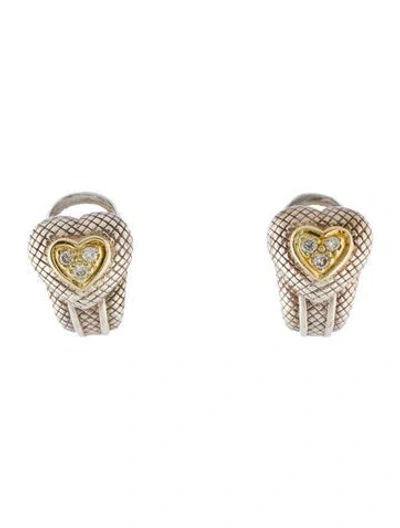 Pre-owned Judith Ripka Diamond Heart Earclip Earrings In Multi