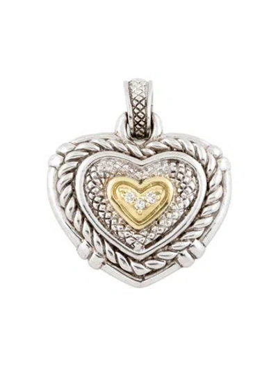 Pre-owned Judith Ripka Diamond Heart Pendant, 17" In Multicolor