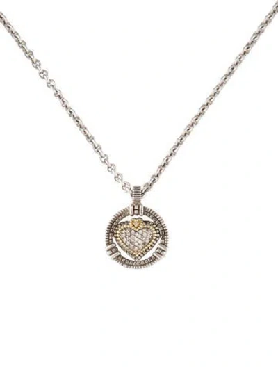 Pre-owned Judith Ripka Diamond Heart Pendant Necklace, 14.5" In Multicolor