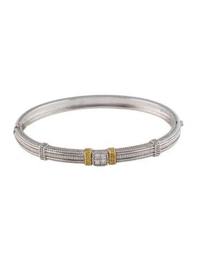Pre-owned Judith Ripka Diamond Hinged Bangle Bracelet, 7" In Multi