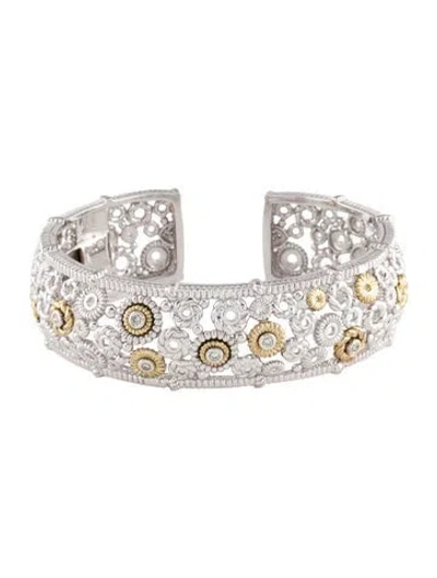 Pre-owned Judith Ripka Diamond Hinged Cuff Bracelet, 6.5" In Multi