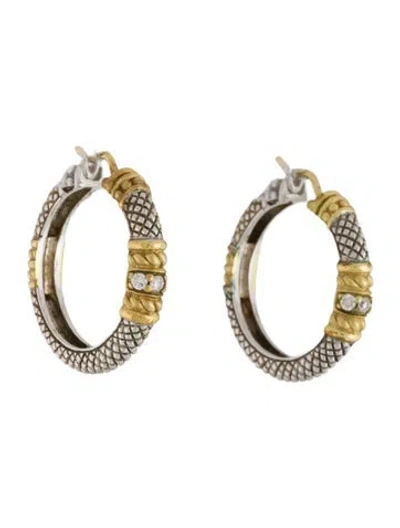 Pre-owned Judith Ripka Diamond Hoop Earrings In Multi