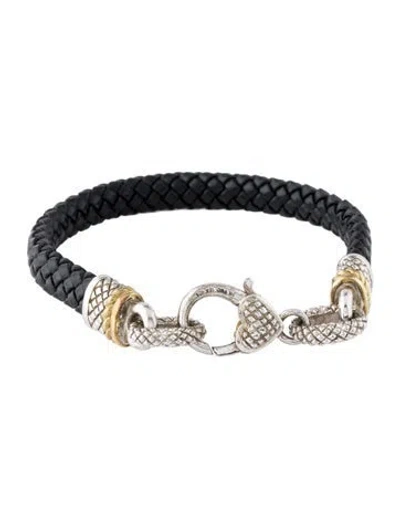 Pre-owned Judith Ripka Diamond Leather Bracelet, 6" In Black