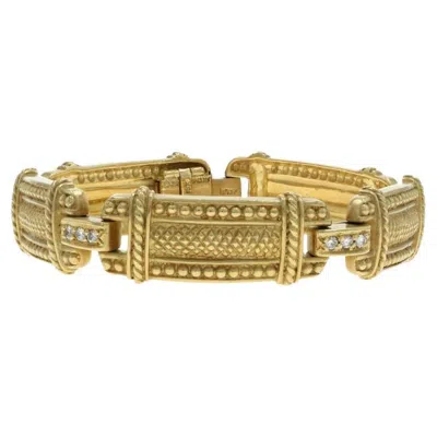 Pre-owned Judith Ripka Diamond Link Bracelet 7" - Yellow Gold 18k Round Brilliant .45ctw
