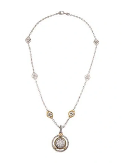Pre-owned Judith Ripka Diamond Round Pendant Necklace, 20" In Multicolor