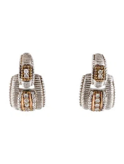 Pre-owned Judith Ripka Diamond Two-tone Earclips In Multi
