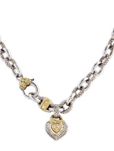 Pre-owned Judith Ripka Diamond Two-tone Heart Pendant Necklace, 16" In Multi